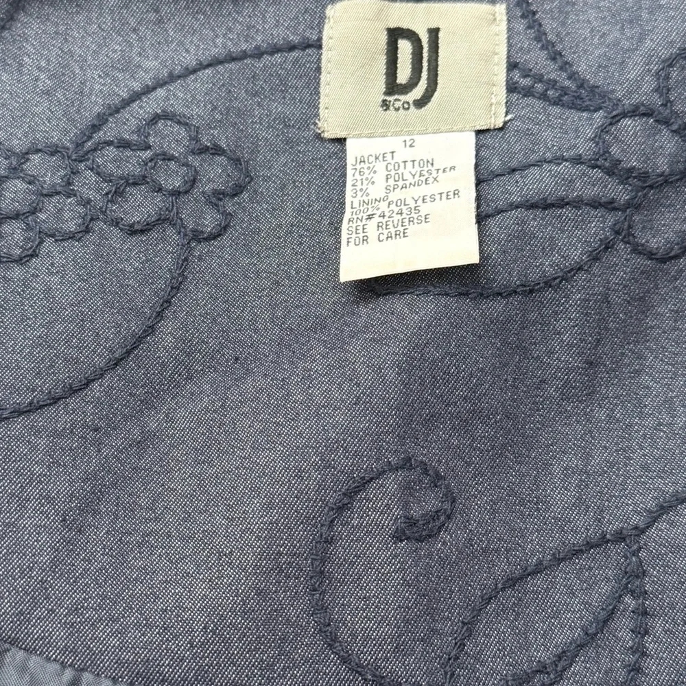 DJ & Co Womens Floral Jacquard Cropped Open Front Jacket, Navy Blue, Size 12‎